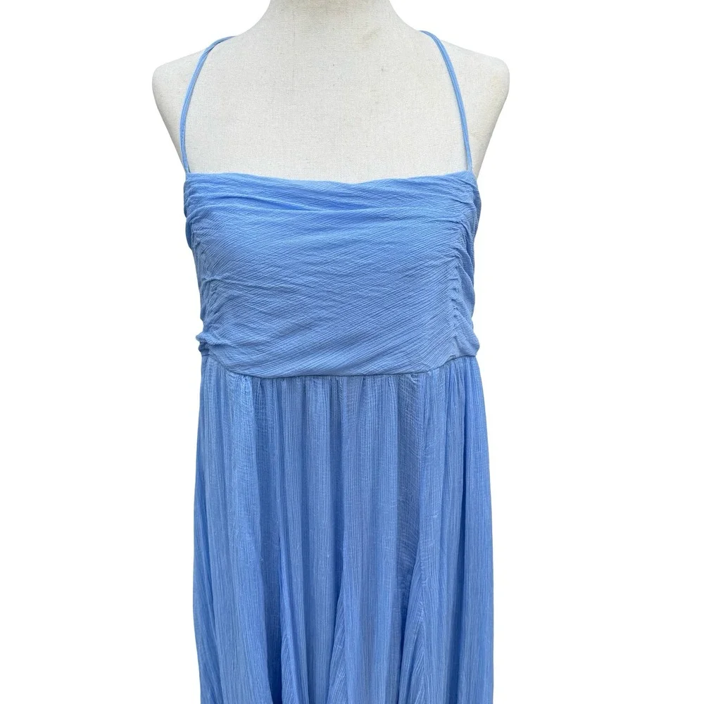 BHLDN Anthropologie Lola Blue Crinkle Gauze Chiffon Midi Dress XL Fairy Boho